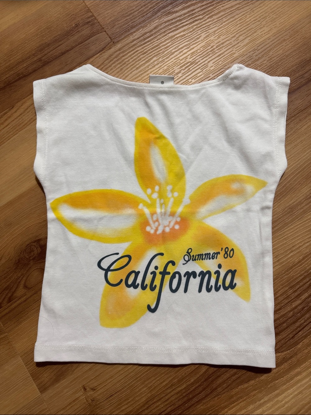 Zara White Tank Top with Yellow Floral 'California' Print